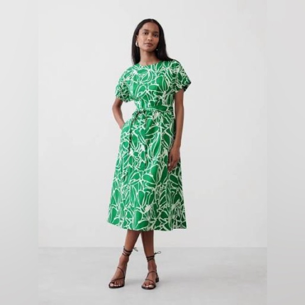 NWT! Banana Republic Green Floral Poplin Elastic-Cuff Midi Dress - Large
